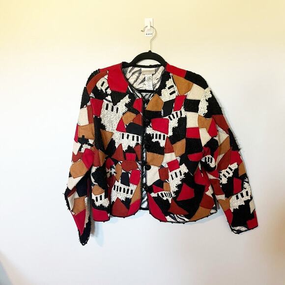 Coldwater creek patchwork mixed print wool blend cardigan jacket women’s medium - Picture 1 of 10